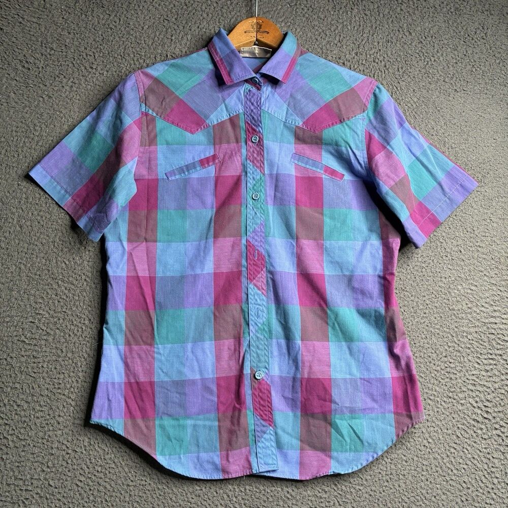 Vintage 1980s Levi’s Western Ranch Wear Short Sleeve Plaid Top Yoke Size 10